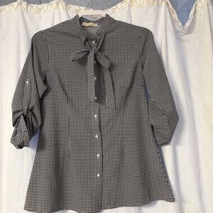 Level Miss Istanbul Women's Black & White Print Bow Blouse, Size 42 (US 8)